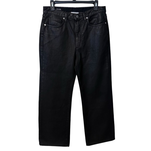 VIAVIA Made in Italy Black Coated Denim Jeans - High Rise Wide Leg - Size 29
